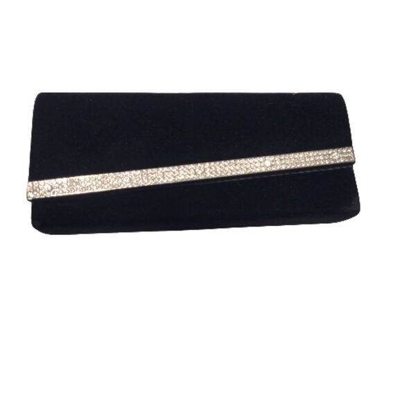 Black Velvet Clutch Purse with Crystal Accents - Picture 1 of 7
